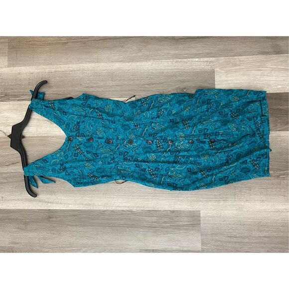 Joni Blair Teal Blue Floral Button Pencil Dress, Flowing, Size Small - Picture 8 of 8